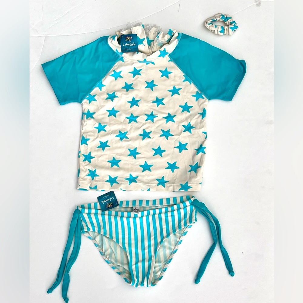 Girls swimwear 3 piece set. Lotus Girl brand. Made in Colombia. Size 6. New/tags